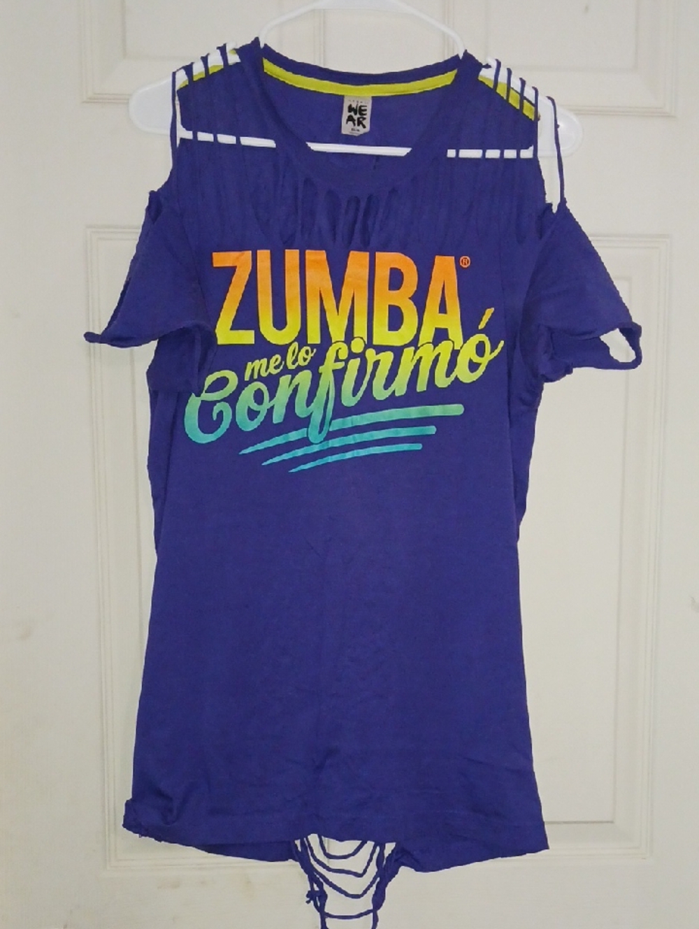 Zumba Purple Cold-Shoulder Tee with Multicolor Logo